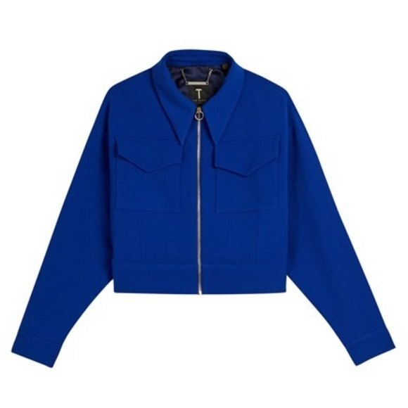 Ted Baker Elrosa Cropped Jacket Waffle Texture Bright Cobalt Blue XL NWT - Picture 1 of 10
